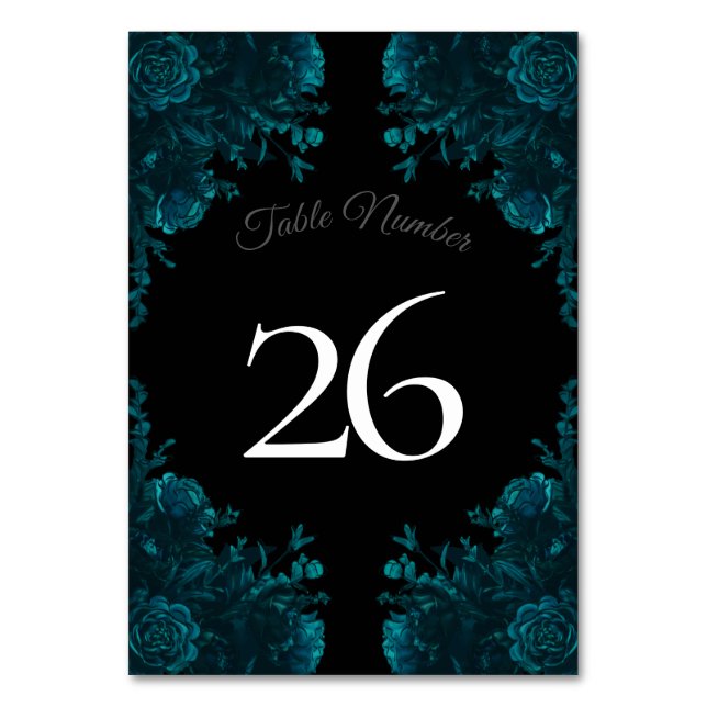Numéro De Table Mariage gothique noir Rose turquoise (Dos)