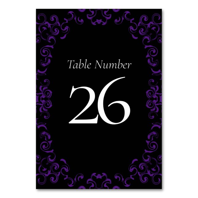 Numéro De Table Mariage gothique noir violet (Dos)