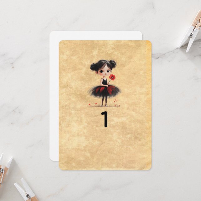 Numéro de table Mariage gothique Poupée Carte (Devant/Arrière en situation)