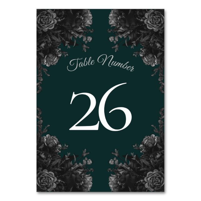 Numéro De Table Mariage gothique Rose vert foncé gris noir (Dos)