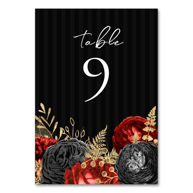 Numéro De Table Mariage gothique rouge et noir floral Numéro de ta (Par défaut)