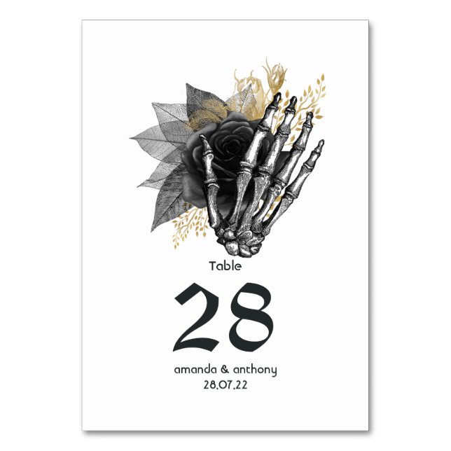 Numéro De Table Mariage gothique squelette floral noir et or (Par défaut)