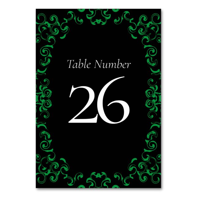 Numéro De Table Mariage gothique vert et noir (Dos)