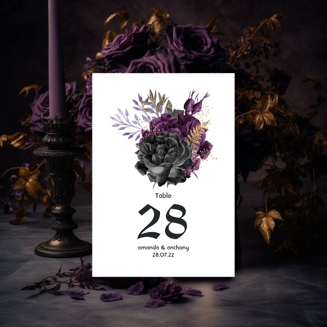 Numéro De Table Mariage gothique violet noir et or (Créateur téléchargé)