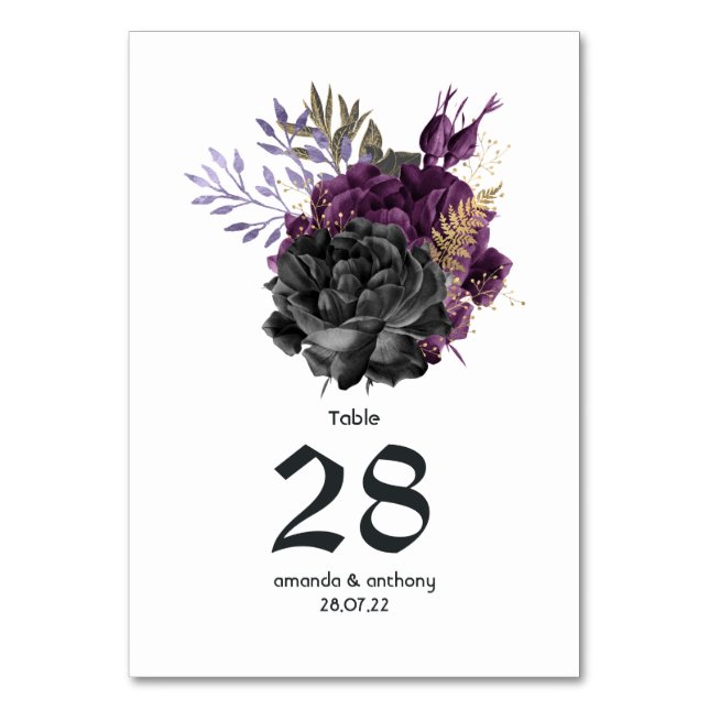 Numéro De Table Mariage gothique violet noir et or (Par défaut)