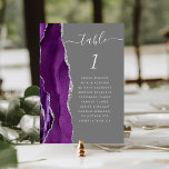 Numéro De Table Mariage gris argenté violet<br><div class="desc">Le bord gauche de cette élégante carte de numéro de table mariage moderne comporte une bordure d'aquarelle violette ornée d'une parties scintillant en faux argent. Le mot "table" apparaît en écriture manuscrite gris argenté sur un arrière - plan gris. Ajoutez les noms de vos invités qui sont affectés à chaque...</div>