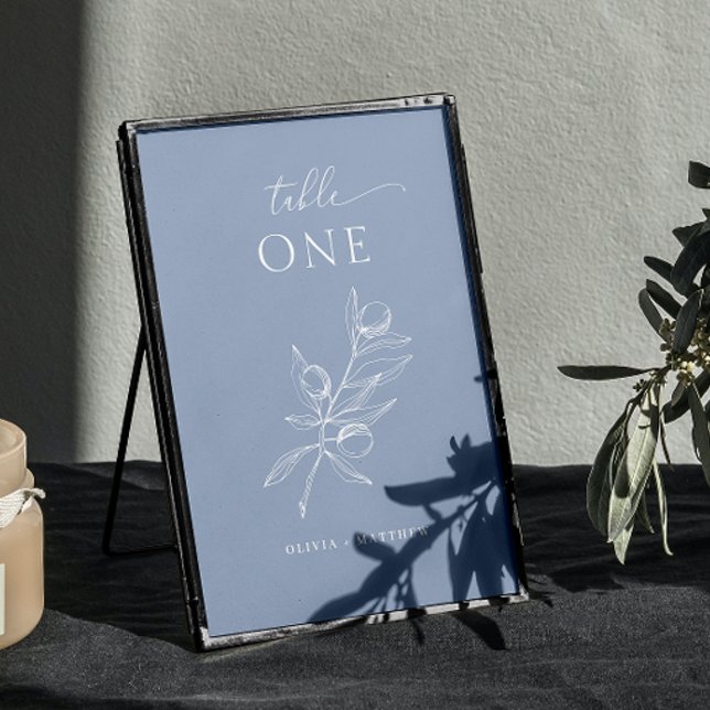 Numéro De Table Mariage Gris Bleu Clair Olive | Élégant Thème Mari (Créateur téléchargé)