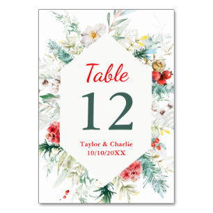 Numéro De Table Mariage hivernal élégant avec verdure florale