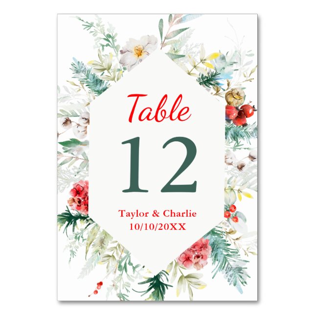 Numéro De Table Mariage hivernal élégant avec verdure florale (Par défaut)