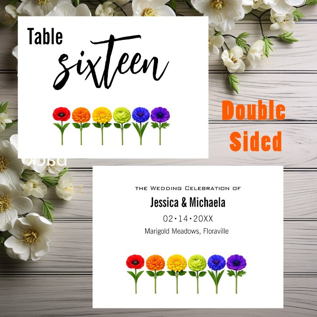 Numéro De Table Mariage horizontal 🌈 Épanouissons-nous ensemble  (2 sided, Horizontal wedding 🌈 Flourish Together Table Number)