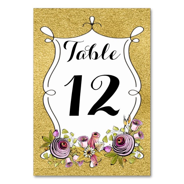 Numéro de table mariage, huile d'or FAUX, Fleurs (Dos)