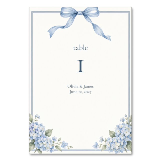 Numéro De Table Mariage Hydrangea Ruban Bleu Poussiéreux (Par défaut)