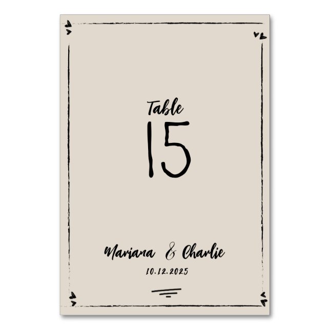 Numéro De Table Mariage Illustré Dessiné à la Main Gris Rétro (Par défaut)