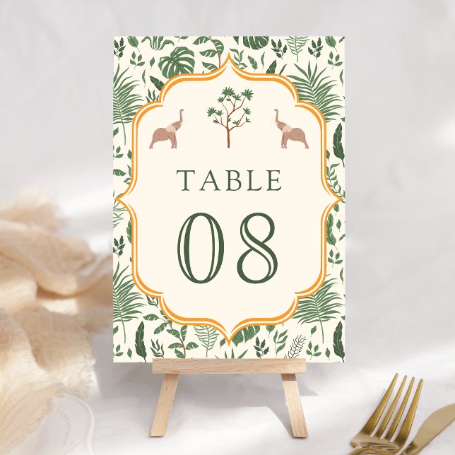 Numéro De Table Mariage indien des éléphants de forêt tropicale (Créateur téléchargé)