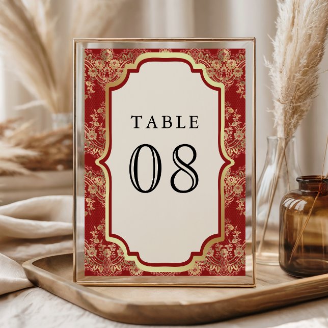 Numéro De Table Mariage indien Lace Or Rouge (Créateur téléchargé)