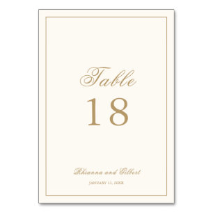 Numéro De Table Mariage Intemporel Classique Bordure Ivoire et Or