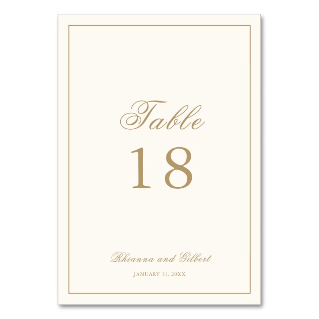 Numéro De Table Mariage Intemporel Classique Bordure Ivoire et Or (Par défaut)