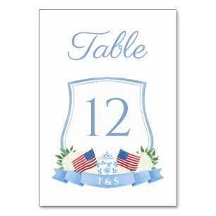Numéro De Table Mariage intemporel rouge blanc Aquarelle bleu Cres
