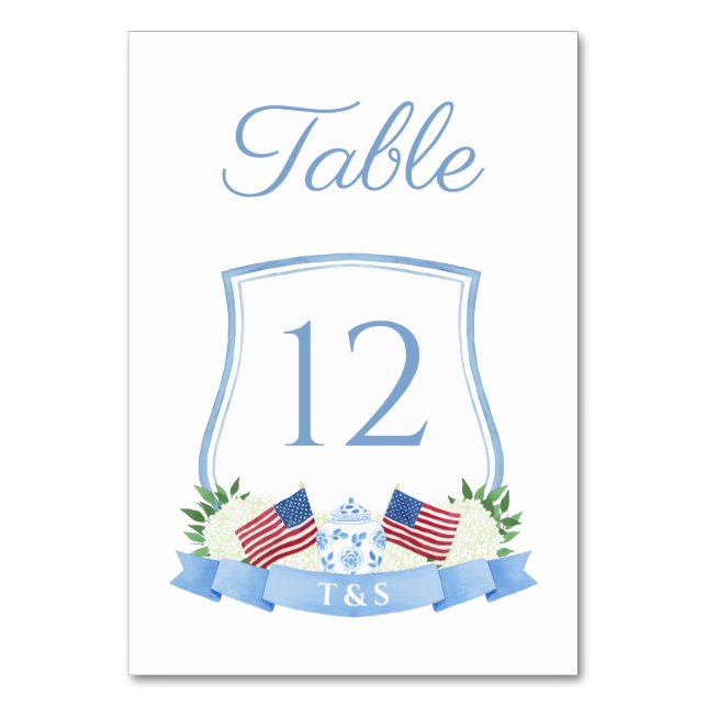 Numéro De Table Mariage intemporel rouge blanc Aquarelle bleu Cres (Par défaut)