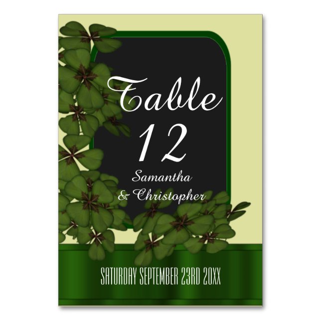 Numéro De Table Mariage irlandais vert, crème et shamrock (Par défaut)