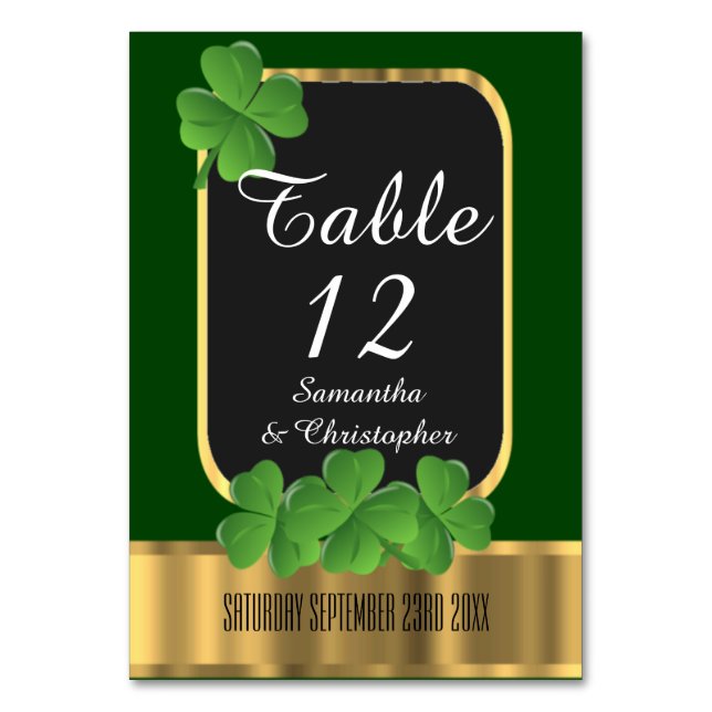 Numéro De Table Mariage irlandais vert, or et shamrock (Par défaut)