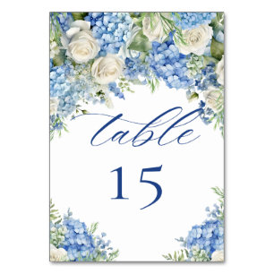 Numéro De Table Mariage Jardin Anglais Hydrangea Bleu Roses Blanch
