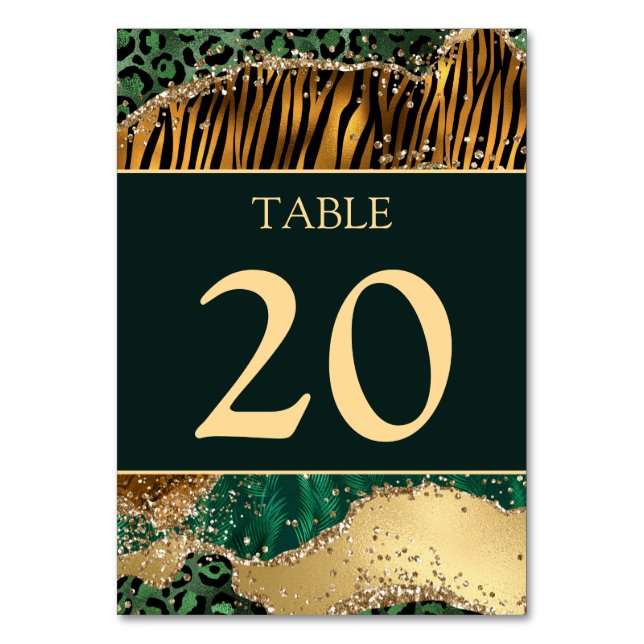 Numéro De Table Mariage Jungle Safari Pailleté Vert (Par défaut)