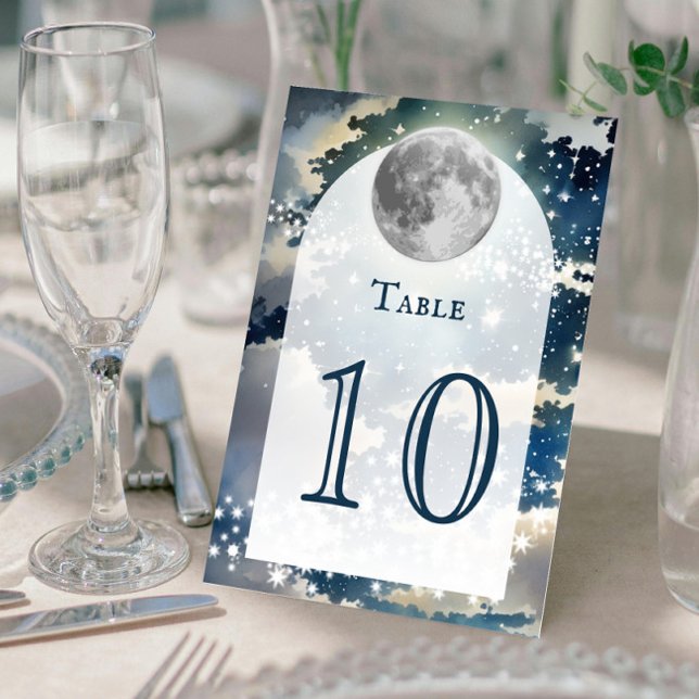 Numéro De Table Mariage lunaire de nuit (Lunar Night Sky Wedding Table Number Card)