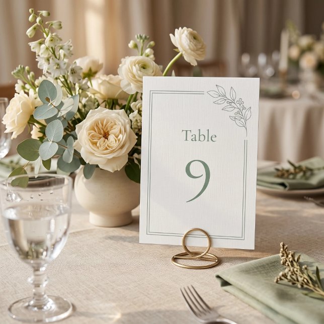 Numéro de table mariage luxe discret Vert Sauge (Sage Green Quiet Luxury Wedding Table Number)