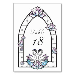 Numéro De Table Mariage Lys d'eau en verre de verre blanc Swans