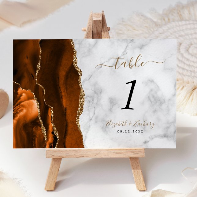 Numéro De Table Mariage Marbre Agate Or Doré Brûlé (Créateur téléchargé)