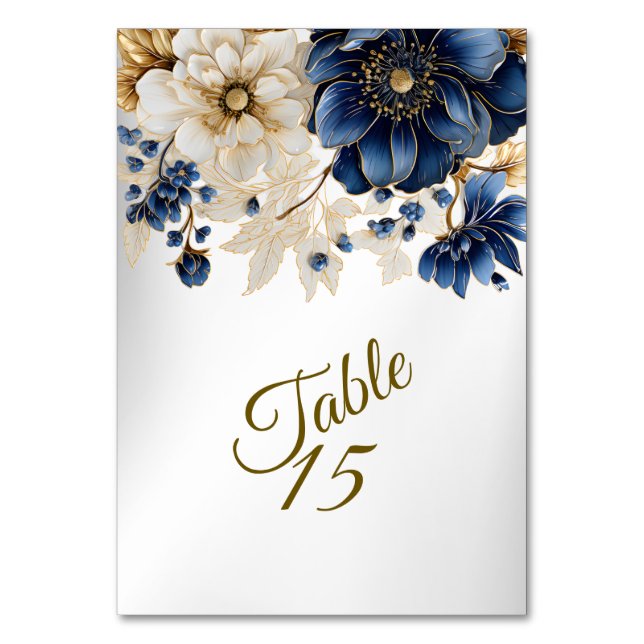 Numéro De Table Mariage Marine Bleu Blanc Or Floral Argent (Par défaut)