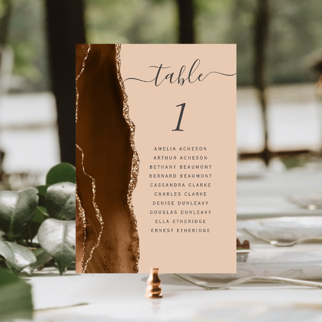 Numéro De Table Mariage Marron Moka Agate Tan Or (Créateur téléchargé)