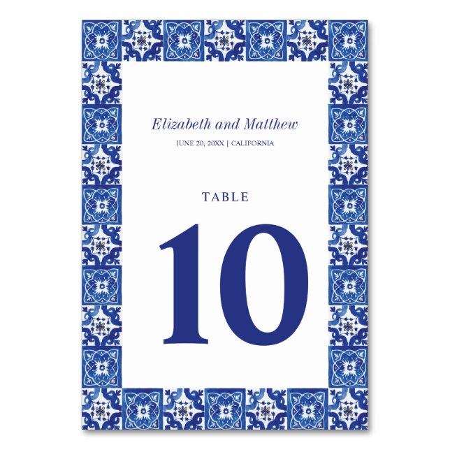 Numéro De Table Mariage Méditerranéen Bleu Moderne Blanc (Par défaut)