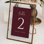 Numéro De Table Mariage Merlot moderne<br><div class="desc">Merlot Mariage Table Numbers (Bourgogne / Vin) - Ces numéros de table modernes ont un style manuscrit tendance. Changez vos noms et ajoutez individuellement à votre panier.</div>