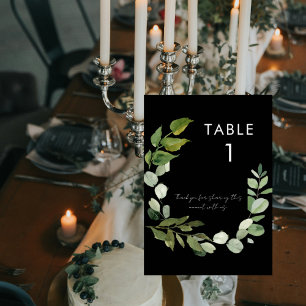 Numéro De Table Mariage Message de Feuillage Simple Noir