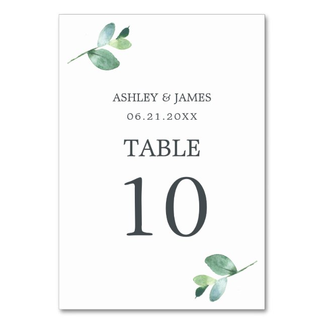 Numéro De Table Mariage minimal de feuillage Eucalyptus à script c (Par défaut)