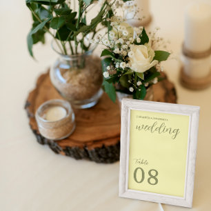 Numéro De Table Mariage minimaliste Beurre Jaune et Sage