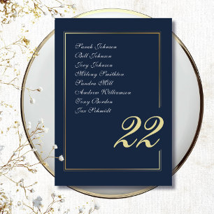 Numéro De Table Mariage minimaliste calligraphié Navy Or