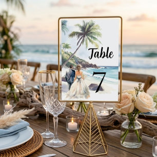 Numéro De Table Mariage Minimaliste de Destination de Plage d'Été
