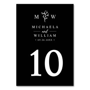 Numéro De Table Mariage minimaliste moderne avec monogramme botani