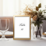 Numéro De Table Mariage minimaliste noir blanc à la bordure<br><div class="desc">Script minimaliste noir et blanc Cartes de numéro de tableau avec une bordure noire.</div>