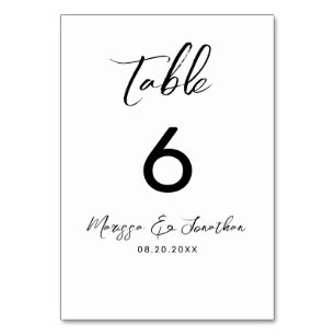 Numéro De Table Mariage moderne à main noire blanche