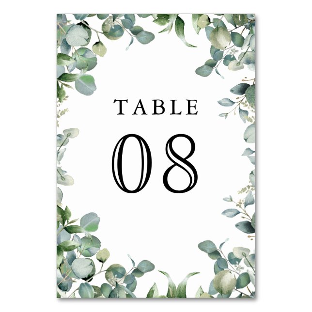 Numéro De Table Mariage Moderne aux feuillages d'eucalyptus (Par défaut)
