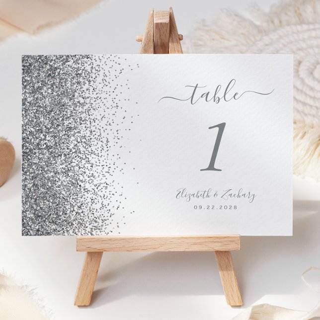 Numéro De Table Mariage Moderne avec Bordure Pailletée Argent Blan (Créateur téléchargé)
