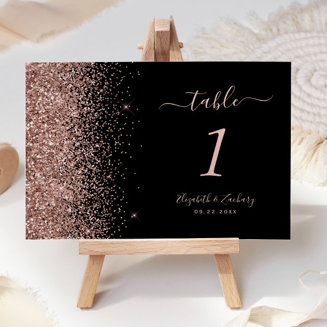 Numéro De Table Mariage Moderne avec Bordure Pailletée Rose Or (Créateur téléchargé)