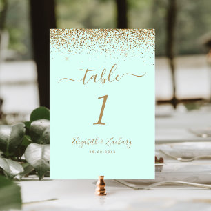 Numéro De Table Mariage Moderne avec Bordure Pailletée Vert Menthe