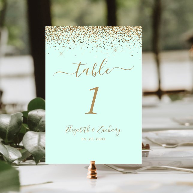 Numéro De Table Mariage Moderne avec Bordure Pailletée Vert Menthe (Créateur téléchargé)