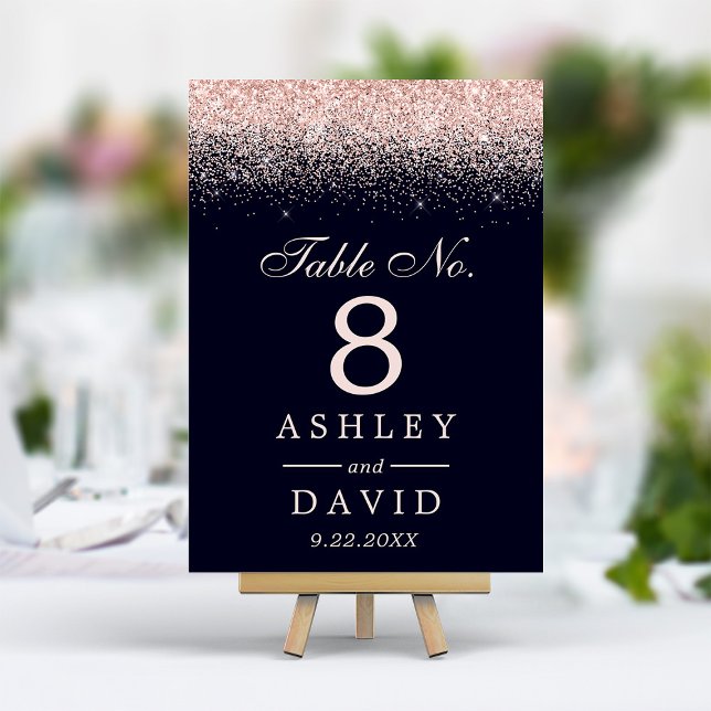 Numéro De Table Mariage Moderne Bleu Nuit Confettis Rose Gold (Créateur téléchargé)