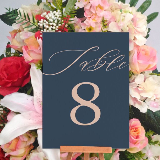 Numéro De Table Mariage Moderne Bleu Nuit et Or Rose (Créateur téléchargé)